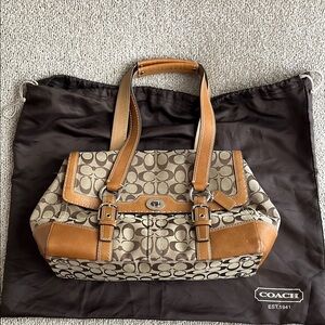 Coach Brown and Tan Signature Tote Bag